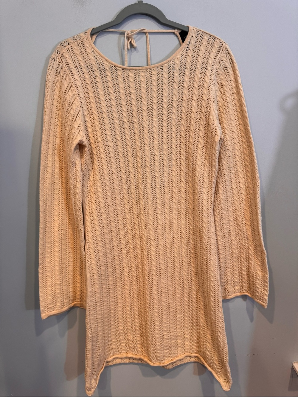 VICI Collection Open Back Pointelle Mini Sweater Dress Cream XL
